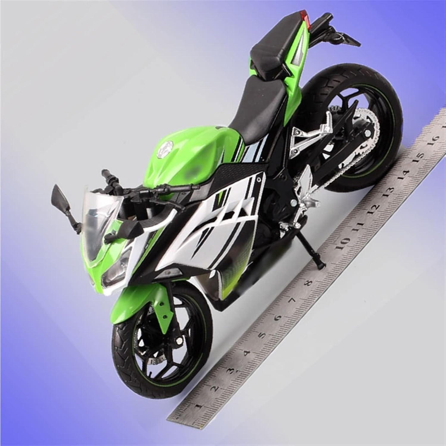 1:12スケールホワイト＆グリーンバイクおもちゃスポーツバイク